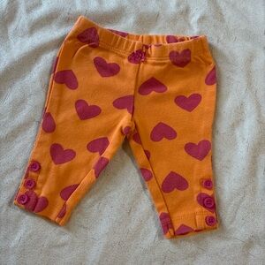 Orange Baby Pants with Pink Heart Pattern